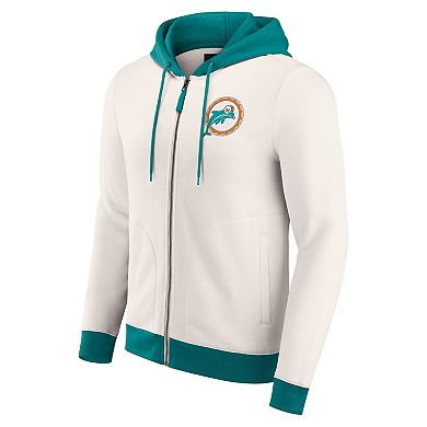 Men's Darius Rucker Collection by Fanatics Cream Miami Dolphins Distressed Graphics Full-Zip Hoodie