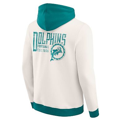 Men's Darius Rucker Collection by Fanatics Cream Miami Dolphins Distressed Graphics Full-Zip Hoodie