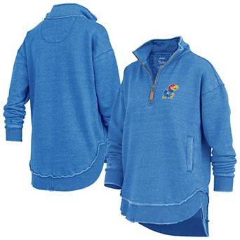 Women's Pressbox Royal Kansas Jayhawks Northfork Sojourn Poncho Quarter-Zip Sweatshirt