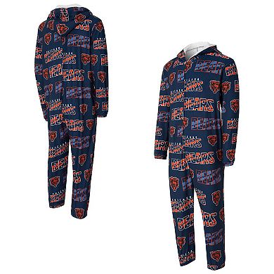 Men's Concepts Sport Navy Chicago Bears Shuffle All-Over-Print Microfleece Full-Zip Union Suit