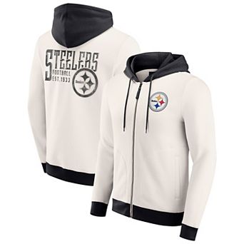 Men's Darius Rucker Collection by Fanatics Cream Pittsburgh Steelers Distressed Graphics Full-Zip Hoodie