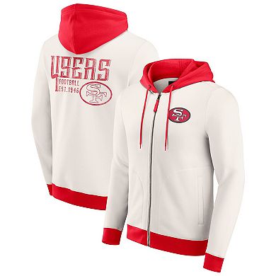 Men's Darius Rucker Collection by Fanatics Cream San Francisco 49ers Distressed Graphics Full-Zip Hoodie