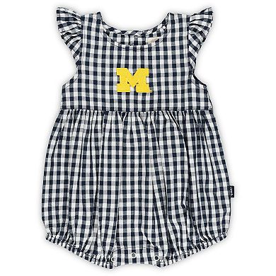 Girl's Infant Garb White Michigan Wolverines Cara Gingham Ruffled Bodysuit