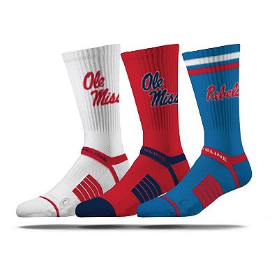 Unisex Strideline Ole Miss Rebels Premium Knit Crew Socks Three-Pack