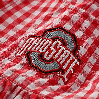 Girl's Infant Garb Scarlet Ohio State Buckeyes Cara Gingham Ruffled Bodysuit