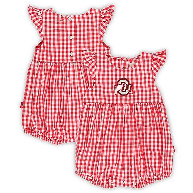 Girl's Infant Garb Scarlet Ohio State Buckeyes Cara Gingham Ruffled Bodysuit