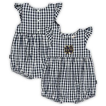 Girl's Infant Garb Navy Notre Dame Fighting Irish Cara Gingham Ruffled Bodysuit
