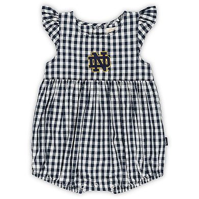 Girl's Infant Garb Navy Notre Dame Fighting Irish Cara Gingham Ruffled Bodysuit