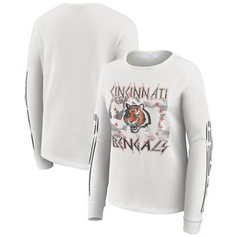 Women's WEAR by Erin Andrews White Cincinnati Bengals Graphic Waffle Long-Sleeve T-Shirt