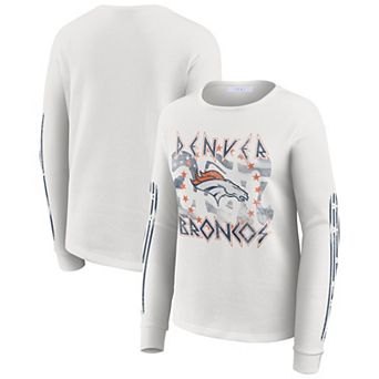 Women's WEAR by Erin Andrews White Denver Broncos Graphic Waffle Long-Sleeve T-Shirt