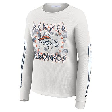 Women's WEAR by Erin Andrews White Denver Broncos Graphic Waffle Long-Sleeve T-Shirt