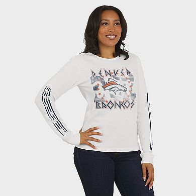 Women's WEAR by Erin Andrews White Denver Broncos Graphic Waffle Long-Sleeve T-Shirt