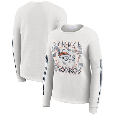 Women's WEAR by Erin Andrews White Denver Broncos Graphic Waffle Long-Sleeve T-Shirt