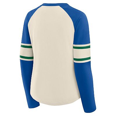 Women's Fanatics Cream/Royal Seattle Seahawks Hometown Gridiron Hero Raglan  Lace-Up V-Neck Long Sleeve T-Shirt