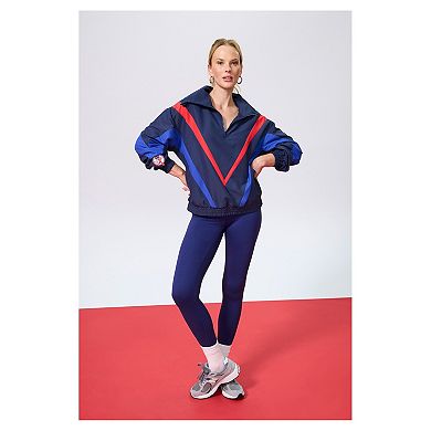 Women's Terez Navy New York Yankees Ripstop Chevron Quarter-Zip Pullover