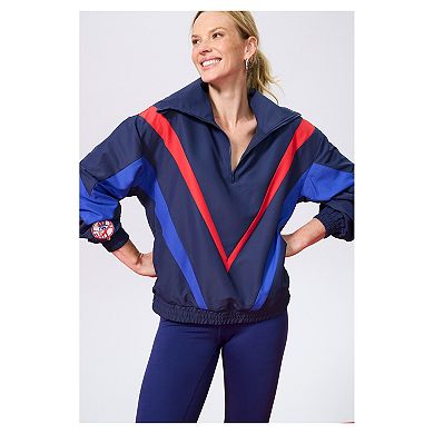 Women's Terez Navy New York Yankees Ripstop Chevron Quarter-Zip Pullover