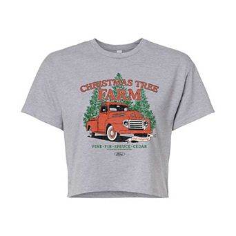 Juniors' Ford Christmas Tree Farm 1949 F3 Christmas Cropped Graphic Tee