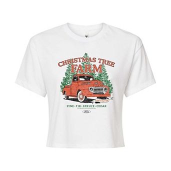 Juniors' Ford Christmas Tree Farm 1949 F3 Christmas Cropped Graphic Tee
