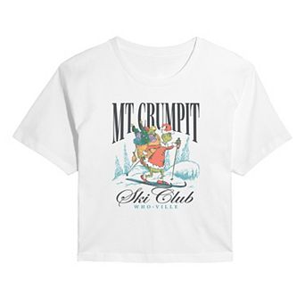 Juniors' Dr. Seuss The Grinch Mt Crumpit Ski Club Christmas Cropped Graphic Tee