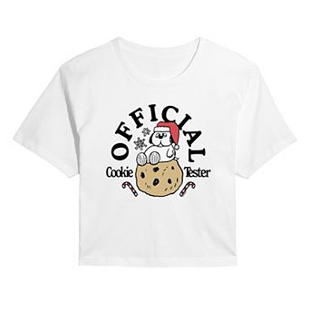 Juniors' Peanuts Olaf Official Cookie Tester Christmas Cropped Graphic Tee