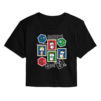 Juniors' Peanuts Christmas Stamps Christmas Cropped Graphic Tee