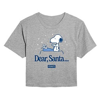 Juniors' Peanuts Snoopy Dear Santa Christmas Cropped Graphic Tee
