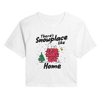 Juniors' Peanuts There's Snowplace Like Home Christmas Cropped Graphic Tee