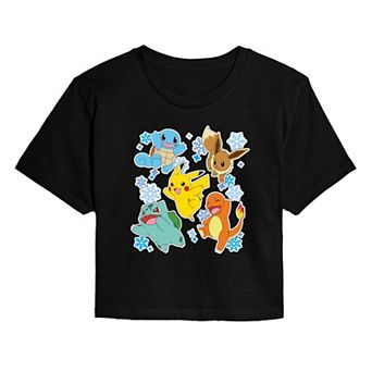 Juniors' Pokemon Winter Stickers Christmas Cropped Graphic Tee