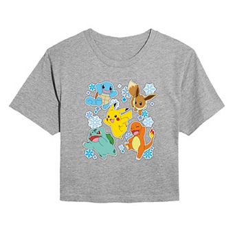 Juniors' Pokemon Winter Stickers Christmas Cropped Graphic Tee