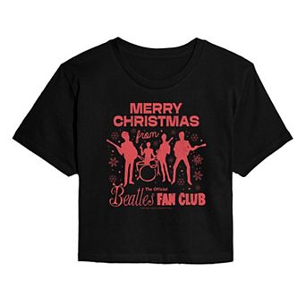 Juniors' The Beatles Merry Christmas Cropped Graphic Tee
