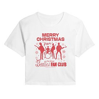 Juniors' The Beatles Merry Christmas Cropped Graphic Tee