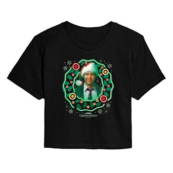 Juniors' National Lampoon's Christmas Vacation Clark Griswold Cropped Graphic Tee