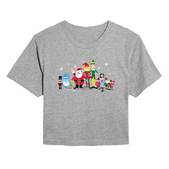 Juniors' Elf Group Cropped Christmas Cropped Graphic Tee