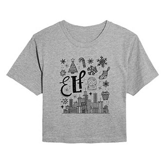 Juniors' Elf Icon Doodles Christmas Cropped Graphic Tee