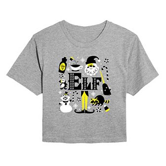 Juniors' Elf Icons Graphic Christmas Cropped Graphic Tee
