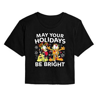Juniors' Garfield May Your Holidays Be Bright Christmas Cropped Graphic Tee