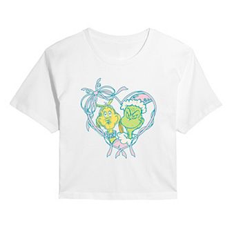 Juniors' Dr. Seuss The Grinch & Max Graphic Christmas Cropped Graphic Tee