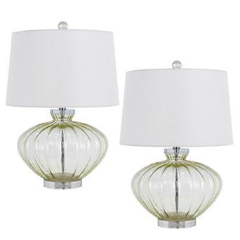 23 Inch Table Lamp Set of 2, Round Crystal Base, White Fabric Shade