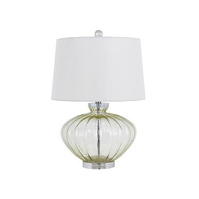 23 Inch Table Lamp Set of 2, Round Crystal Base, White Fabric Shade