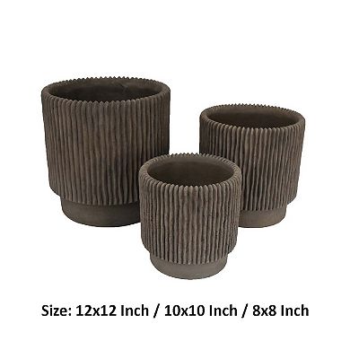 Zeri 3pc Planter Set, Ribbed Grooved Terracotta