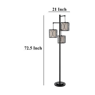 Lany 73 Inch Floor Lamp, 3 Hanging Lantern Style Shades, Black Iron