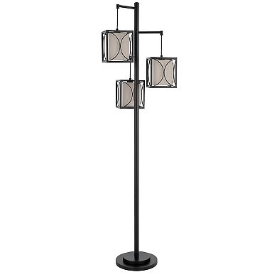 Lany 73 Inch Floor Lamp, 3 Hanging Lantern Style Shades, Black Iron