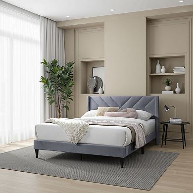 Reno Bed, Modern X Channel Tufted Velvet Upholstery