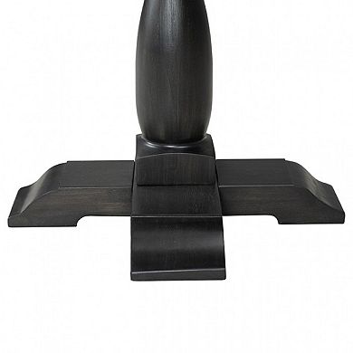 Ginie Round End Table, Rustic Black Brown Solid Rubberwood, 24 Inch