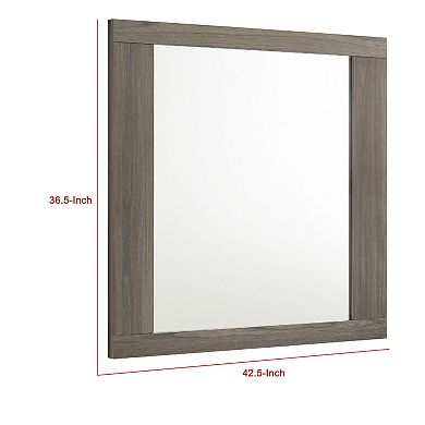 Fene Rectangular Dresser Mirror, Flat Glass, 38 Inch Gray Oak Melamine