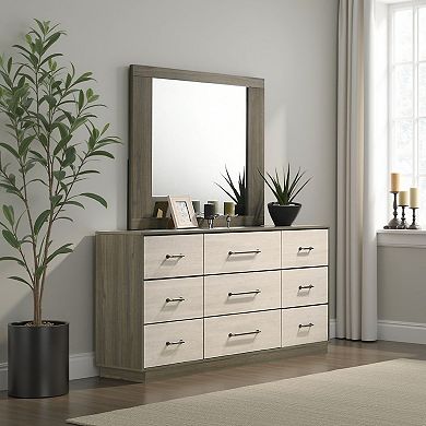 Fene Rectangular Dresser Mirror, Flat Glass, 38 Inch Gray Oak Melamine