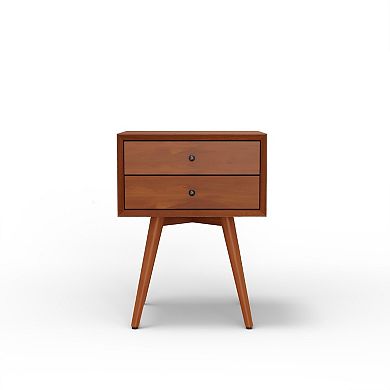 Ian Nightstand w 2 Drawers, Mahogany Wood