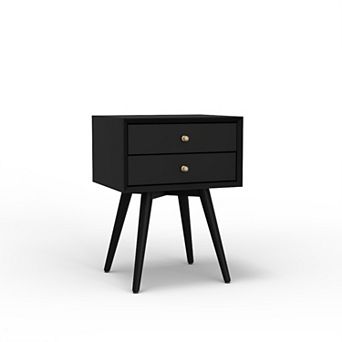Ian Nightstand w 2 Drawers, Mahogany Wood