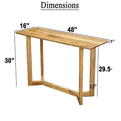 Nina Console Table, 48" Rectangular Top, Open Frame with Trestle Base, Natural Brown Mango Wood