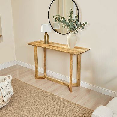 Nina Console Table, 48" Rectangular Top, Open Frame with Trestle Base, Natural Brown Mango Wood